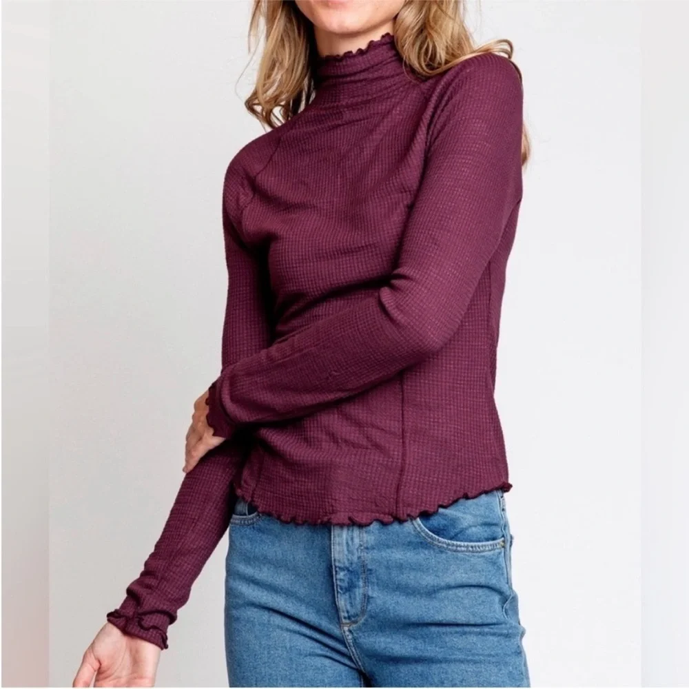 Intimately Free‎ People Make It Easy Waffle Knit Lettuce Hem Thermal Top Plum S